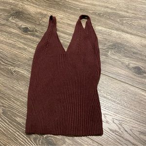 4th and Reckless chocolate brown stretch knit v-neck tank size M